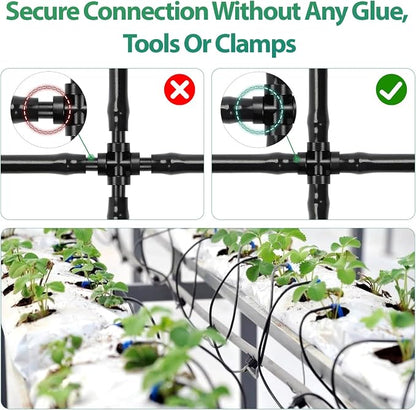 RedChili 50 Pack Drip Irrigation Universal 1/4" Barbed Cross Fitting, Drip System Parts Double Barbed Cross Tee Connectors Fits 1/4-Inch Drip Tubing Irrigation for Drip Line Connection