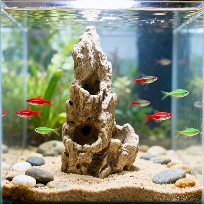Fish Tank Decorations, Large Aquarium Decor Accessories with Heavy Concrete Rock Mountain, Bearded Dragon Hideout, Reptile & Amphibian Habitat Hideouts, Weighted Cave Stone (Brown Mountain)
