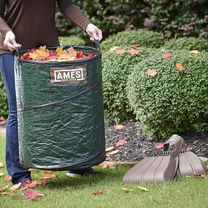 AMES Leaf Scoops Hand Rake Set with Collapsible Pop-Up Garden Waste Bag for Collecting Leaves, Mulch and Debris