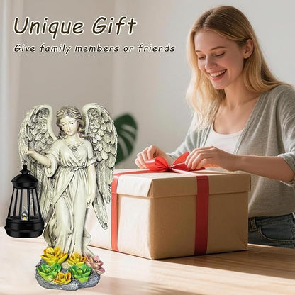 NBQQ Solar Garden Statue Angel Figurine, 11.8 inches Fairy Garden Waterproof Statue with Solar Light and Succulent LED Lights for Outside Yard Patio Balcony Lawn Ornaments, Gifts for Mom Women