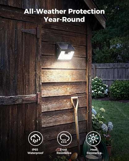 Peasur Solar Powered Lights Outdoor, 140LED 16Pack Motion Sensor Light Outside, IP65 Waterproof Fence Security Lighting with 3 Modes for Yard Wall Garden Cool White