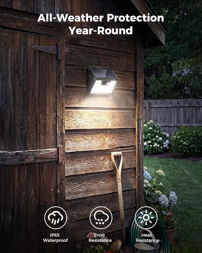 Peasur 140LED Solar Powered Lights Outdoor Waterproof, 3 Packs Motion Sensor Light Ultra-Bright, 3 Modes Fence Security Lighting for Outside Yard Wall Deck Step Garden(Cool White)