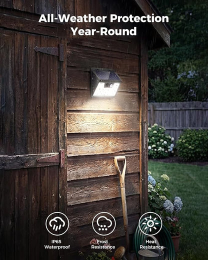 Peasur 140LED Solar Powered Lights Outdoor Waterproof, 3 Packs Motion Sensor Light Ultra-Bright, 3 Modes Fence Security Lighting for Outside Yard Wall Deck Step Garden(Cool White)