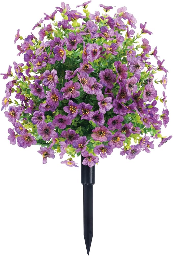 24 Inch Artificial Flower Stake Outdoor Decor - Multi-Color Garden Stakes for Yard & Lawn, No Fade Heavy Duty Plastic, All Season Decoration (Purple)