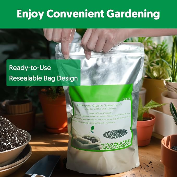 Succulent Cactus Potting Soil Mix (8 qt), All-Purpose Garden Potting Mix for Indoor Outdoor Plants, Quick Drain Houseplant Orchid Bonsai Perlite Soil, Ready-to-Use, Resealable Bag Design