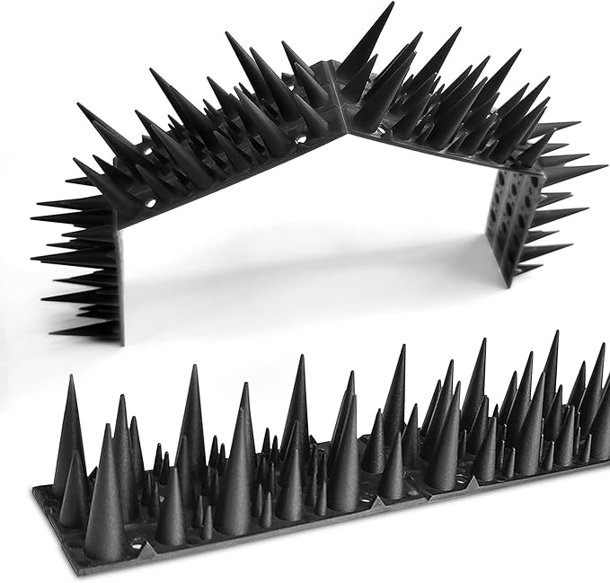BUGGOFF - Bird & Rodent Spikes, Unique Spike Pattern effecitviely deteres Pesky Pigeons, Squirrels, Raccoons. Installs on Fences, Gates, Roofs, Walls and More! (13 Feet, Black Plastic)