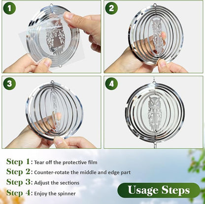 CHONOVO Bird Deterrents for Outside, 12 Discs 4 Set Reflective Owl Wind Spinners, 3D Bird Scare Devices to Keep Woodpecker Pigeon Away, Outdoor Hanging Bird Reflectors for Patio, Roof, Garden, Yard