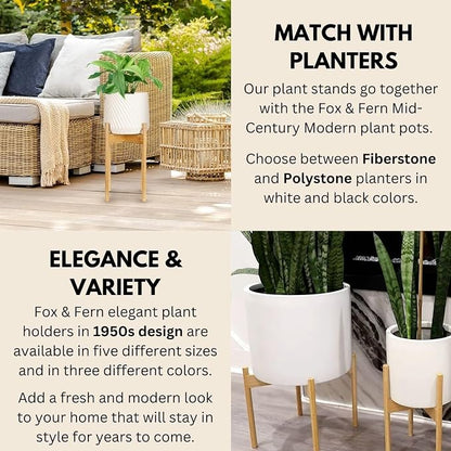 Fox & Fern Mid Century Tall Plant Stand — 10 Inch Fixed Size Raised Bamboo Plant Stand for Indoor Pots (Not Included) - Modern Flower Pot Holder with Plug In Design - Easy to Assemble - Bamboo