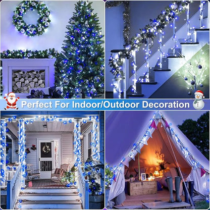 Blue and White Christmas Lights Outdoor, 100FT 300 LED Christmas Tree Lights Waterproof with 8 Modes, Connectable Plug in String Lights for Outside Indoor Patio Garden Xmas Party Decorations