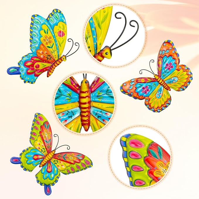 J-Fly Metal Butterfly Wall Decorations Garden Decor Room Decor, Lawn Ornaments Ladybugs Live- 3 Pieces, Outdoor Garden Yard Decor for Home and Office Valentine Decoration Gifts