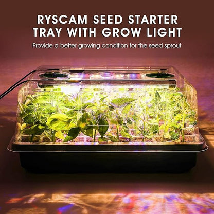 Seed Starter Tray with Grow Light, 192-Cell Seed Starter Kit, Seedling Starter Trays with Humidity Domes, Automatic Timer, Adjustable Light Indoor Gardening Plant Germination Trays