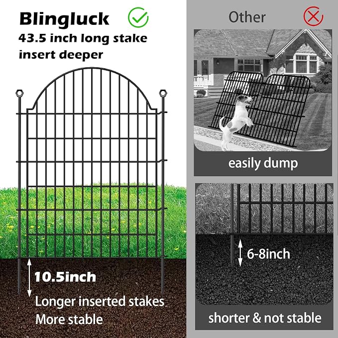 5 Panels Decorative Garden Fencing with Gate for Yard, 40in (H) x 11.8ft (L) No Dig Animal Barrier Fence, Rustproof Metal Wire Outdoor Dog Fences Panel Border with Temporary Ground Stakes