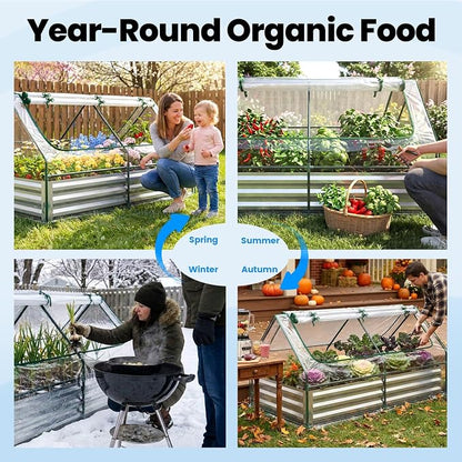 Quictent Raised Garden Bed with Cover Outdoor Galvanized Metal Planter Box Kit, w/ 2 Large Screen Windows Mini Greenhouse 20pcs T Tags 1 Pair of Gloves Included for Growing Vegetables 6x3x1ft (Clear)