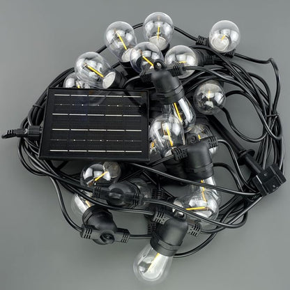 YULETIME 35 ft 18 LED Patio String Lights Solar Powered, E26 Base S14 Bulbs | Shatterproof Bulbs, Dimmable, Weatherproof Socket, Pre-assembled, Backyard Bistro Outdoor Light