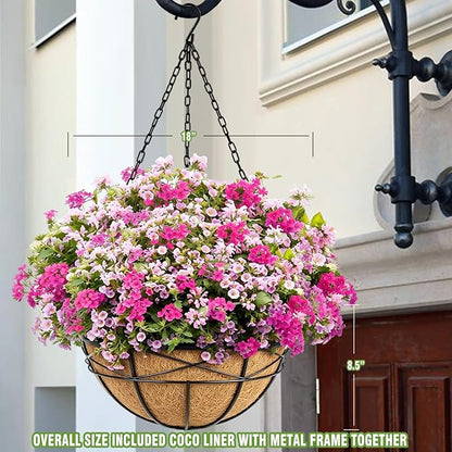 2 Pack 18 Inch Extra Large Deep Hanging Baskets for Plants Outdoor Metal Hanging Planters Flower Pots with Coco Liners Black Hanging Plant Holder for Porch Balcony Garden Planting