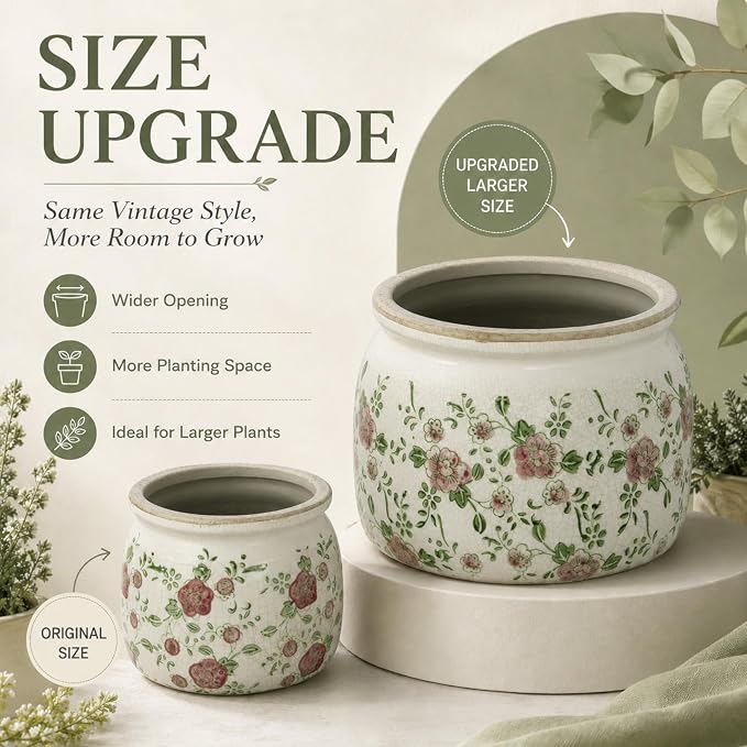 Dosayes Large Ceramic Pot for Planters, Ice Crack Glazed Flower Pot with Drainage Holes,5.91inch Vintage Planters for Indoor and Outdoor (RED)