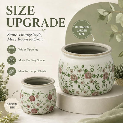Dosayes Large Ceramic Pot for Planters, Ice Crack Glazed Flower Pot with Drainage Holes,5.91inch Vintage Planters for Indoor and Outdoor (RED)