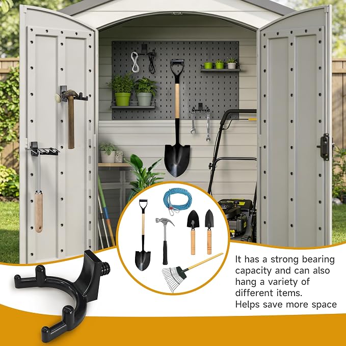 6-Pack Double-Head Shed Hooks for Suncast & Craftsman, Heavy-Duty PC | Patent-Pending Design | Holds Up to 50 lbs | Secure Threaded Installation | Weather Resistant | U-Shape | Shed Organization