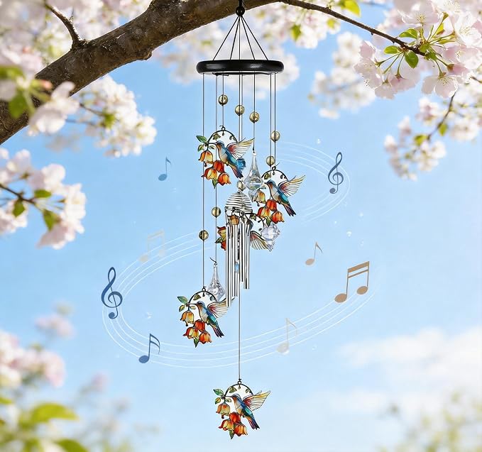 27'' Hummingbird Wind Chimes for Outside,Chimes Hummingbirds Gifts for Mom | Large Windchimes With Crystals, Metal Memorial Chimes Window Garden/Yard Outdoor Decor,Birthday Gifts for Women Grandma