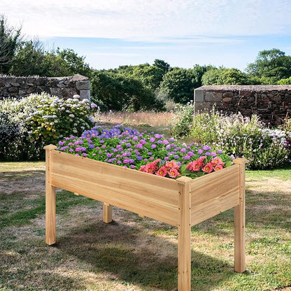 S AFSTAR Raised Garden Bed with Greenhouse Cover, Elevated Wooden Planter Box, 47”L x 24”W x 30”H, Outdoor Gardening Planting Bed for Vegetables Flowers & Herbs Grow Backyard Patio Lawn