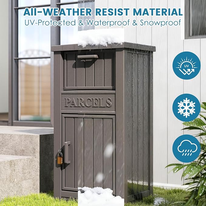 Package Delivery Box for Outside, Large Lockable & Weatherproof Anti-Theft Parcel Drop Box for Porch, Curbside, House Storage, Gray(60 Gallon)