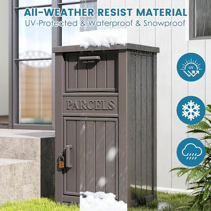 Package Delivery Box for Outside, Large Lockable & Weatherproof Anti-Theft Parcel Drop Box for Porch, Curbside, House Storage, Gray(60 Gallon)