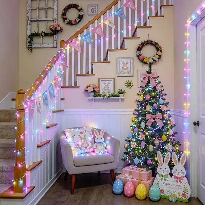 JMEXSUSS Easter Lights Clear Wire Outdoor Indoor, 168ft 600 LED Multicolor Easter String Lights Plug in for Bedroom Tree Room Party Decorations