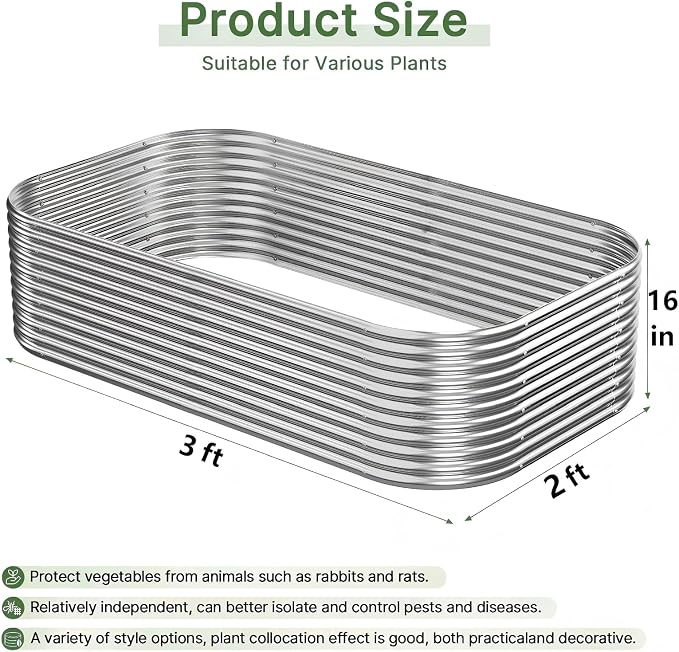 2 PCS Tall Galvanized Raised Garden Bed Outdoor, Metal Garden Bed for Vegetables, Above Ground Garden Box for Flower, Steel Raised Beds for Gardening - 3x2ft