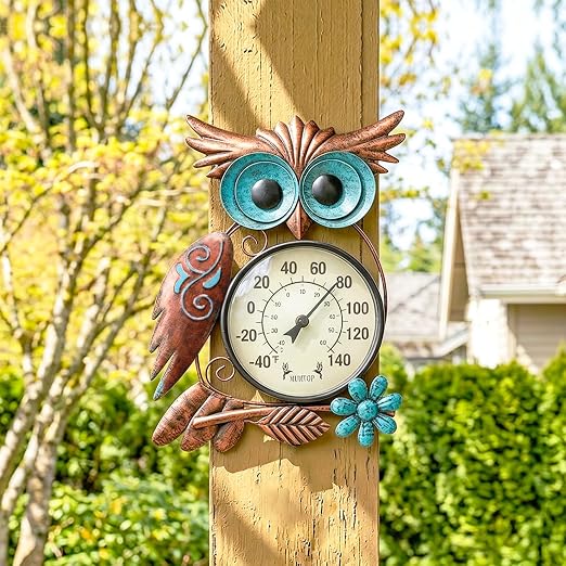 MUMTOP Outdoor Thermometer, Owl Outside Decor for Patio, Yard and Garden | No Battery Needed, Waterproof, Indoor and Outdoor, Easy to Read, Gifts Idea