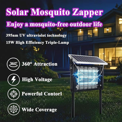 Solar Bug Zapper Outdoor, Waterproof High Powered 4500v, Electric Mosquito Killer Rechargeable Mosquito Zapper Fly Trap for Terrace Garden Backyard, Patio Rv Camping Pond Pest Control