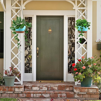Set of 2 Hanging Planters for Indoor Outdoor Plants, 8 Inch Self-Watering Hanging Flower Pots with Drainage Hole & Removable Water-Storage Tray (Hooks)