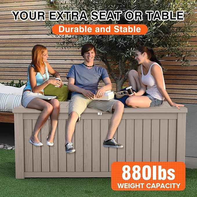 180 Gallon Resin Large Deck Box Organization and Storage Box for Patio, Outdoor Cushions, Garden Tools, Gray