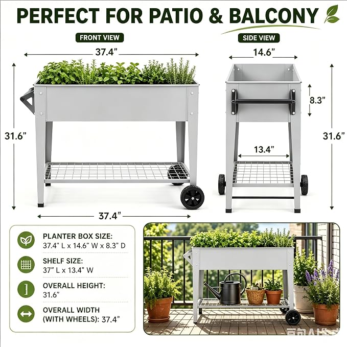 LEETOLLA 𝐑𝐚𝐢𝐬𝐞𝐝 𝐆𝐚𝐫𝐝𝐞𝐧 𝐁𝐞𝐝 𝐎𝐮𝐭𝐝𝐨𝐨𝐫 Elevate Herb Garden Planter Box Outdoor Raised Planter Box with Legs On Wheels for Vegetables Flower Tomato Patio Backyard