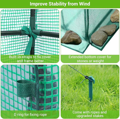 Ohuhu Greenhouse for Outdoors with Mesh Side Windows, 3 Tiers 4 Shelves Small Walk-In Green House Plant Stands Plastic PE Cover Outside Portable Warm House for Seedling Flowers Growing, 4.8x2.5x6.4 FT