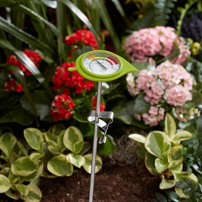 Taylor Compost Thermometer with Decorative Leaf Guard for Composting Bins, Outdoor Gardens, Plants, Farms, Backyards, and Fields, Compost Pile Temperature and Conditions, 20 Inch Stem, Silver