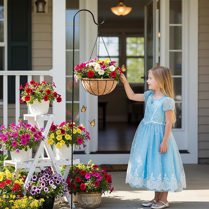 4 Pack 8 Inch Hanging Baskets for Plants Outdoor Metal Hanging Planter Basket with Coco Coir Liner Hanging Flower Baskets Hangings Flower Pots Holder for Garden, Patio(Watermelon)