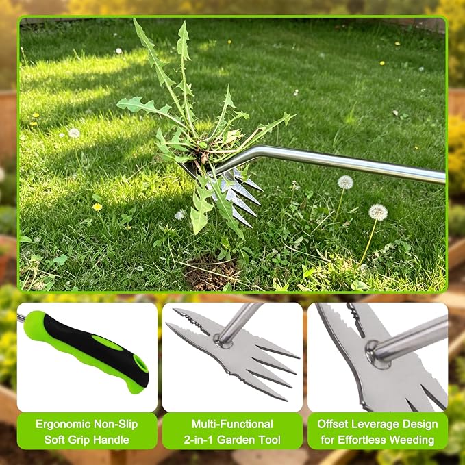 Weed Puller Tool, Stainless Steel Garden Weed Pulling Tool, Manual Weeder & Root Remover Tool, Ergonomic Hand Weeder with Non-Slip Handle, Uprooting Weeding Tools for Lawn, Yard & Gardening | easy to use ,work great,