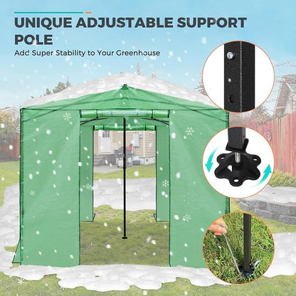 EAGLE PEAK 12x8 Portable Walk in Greenhouse, Pop Up Indoor Outdoor Greenhouse, Green House Kit with Zippered Roll-Up Doors, Windows + Support Pole, PE Cover, Clear/Green