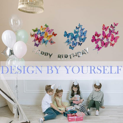 OPSEAM Butterfly Wall Decor 24/48 PCS, 3D Butterflies Stickers for Party Decorations with Magnets (Purple&red, 24)