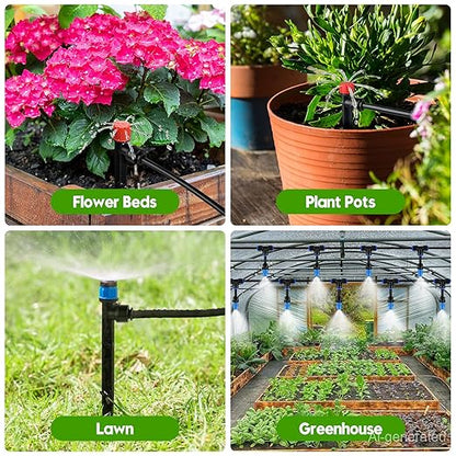 240FT Drip Irrigation System Kit Quick-Connect, Automatic Garden Watering System for Raised Garden Beds, Greenhouse, Yard, Lawn, Plant with 1/2 inch Hose 1/4 inch Distribution Tubing and Accessories