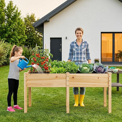 Garvee 72" x 26" Wooden Raised Garden Bed with Legs | Elevated Reinforced Planter Box for Outdoor Backyard/Patio/Balcony Vegetables, Herbs, Gardener w/Divider Panel, Natural
