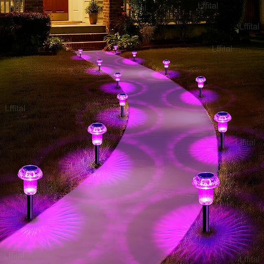 Solar Lights Outdoor 8 Pack Mother's Day Solar Pathway Lights Outdoor Pink Purple Mushroom LED Waterproof Lighting Stake for Women Outside Yard Path Garden Lawn Landscape