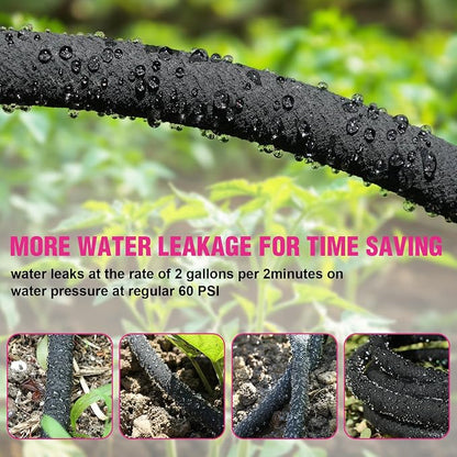Round Soaker Hose, 1/2 Inch x 150 FT, Heavy Duty Leak-Proof Brass Connectors, Premium Upgraded Material, Efficient Root Watering & Water Saving, Easy Installation for Garden, Lawn & Plants