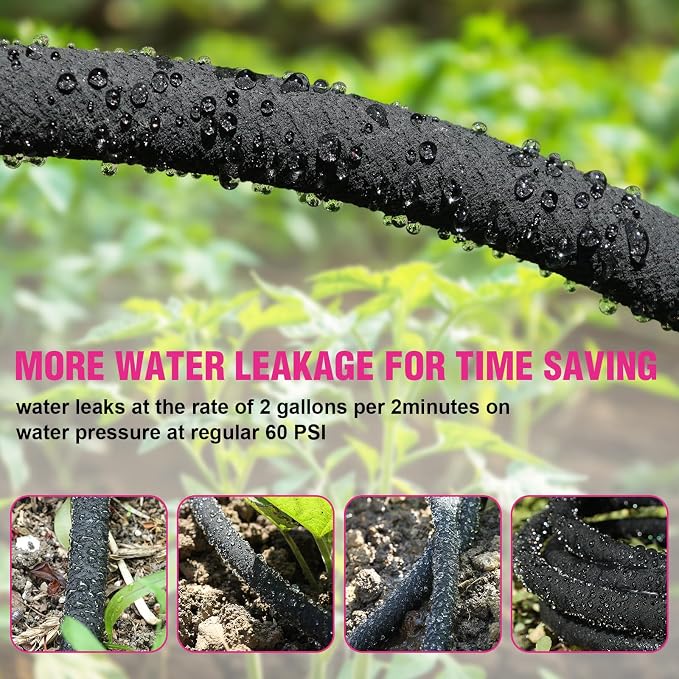 Round Soaker Hose, 1/2 Inch x 10 FT, Heavy Duty Leak-Proof Brass Connectors, Premium Upgraded Material, Efficient Root Watering & Water Saving, Easy Installation for Garden, Lawn & Plants