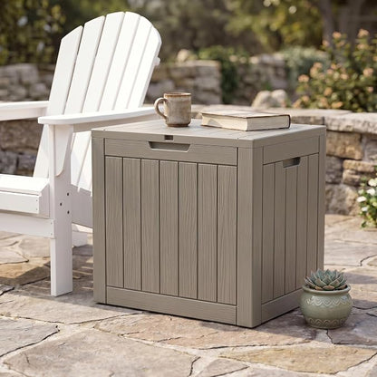 NicBex 30 Gallon Deck Box, Waterproof Resin Outdoor Storage Box Lockable for Patio Furniture, Fade Resistant Patio Side Table & Organizer for Garden Tools, Pool Floats, Outdoor Cushions, Light Coffee