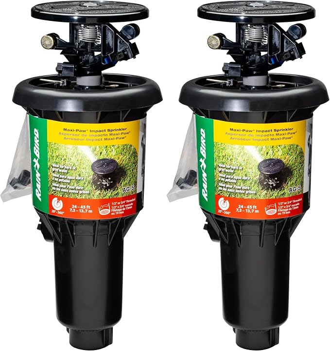 Rain Bird AG-5 All Gallonage Pop-Up Impact Sprinkler, Adjustable 20° - 360° Pattern, 24' - 45' Spray Distance (Pack of 2)
