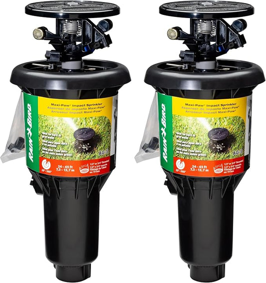 Rain Bird AG-5 All Gallonage Pop-Up Impact Sprinkler, Adjustable 20° - 360° Pattern, 24' - 45' Spray Distance (Pack of 2)