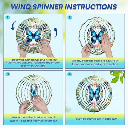 FLAGWIX Butterfly Wind Spinners Outdoor - 3D Stainless Steel Metal Spinner 12 in - Birthday Gifts for Mom, Butterfly Gifts for Women, Yard Decorations Outdoor, Garden Decor
