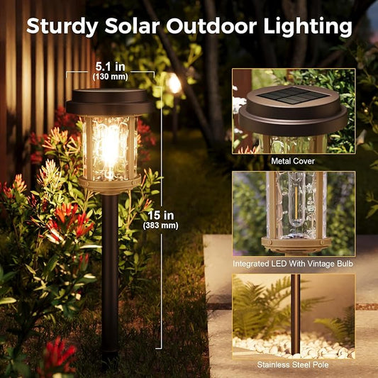 XMCOSY+ Solar Pathway Lights, Solar Lights Outdoor Waterproof IP65, 20 LM Bright Glass Outside Light for Garden Path Yard Walkway Driveway (‎Black & Brown)