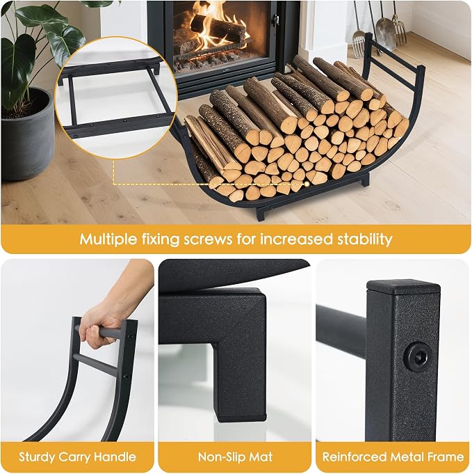 facka 30 Inch Firewood Rack Outdoor Metal Wood Rack | Iron Fire Log Stacker Holder for Fireplace, Patio, Porch, Yard, Garden, Indoor Outdoor Wood Storage